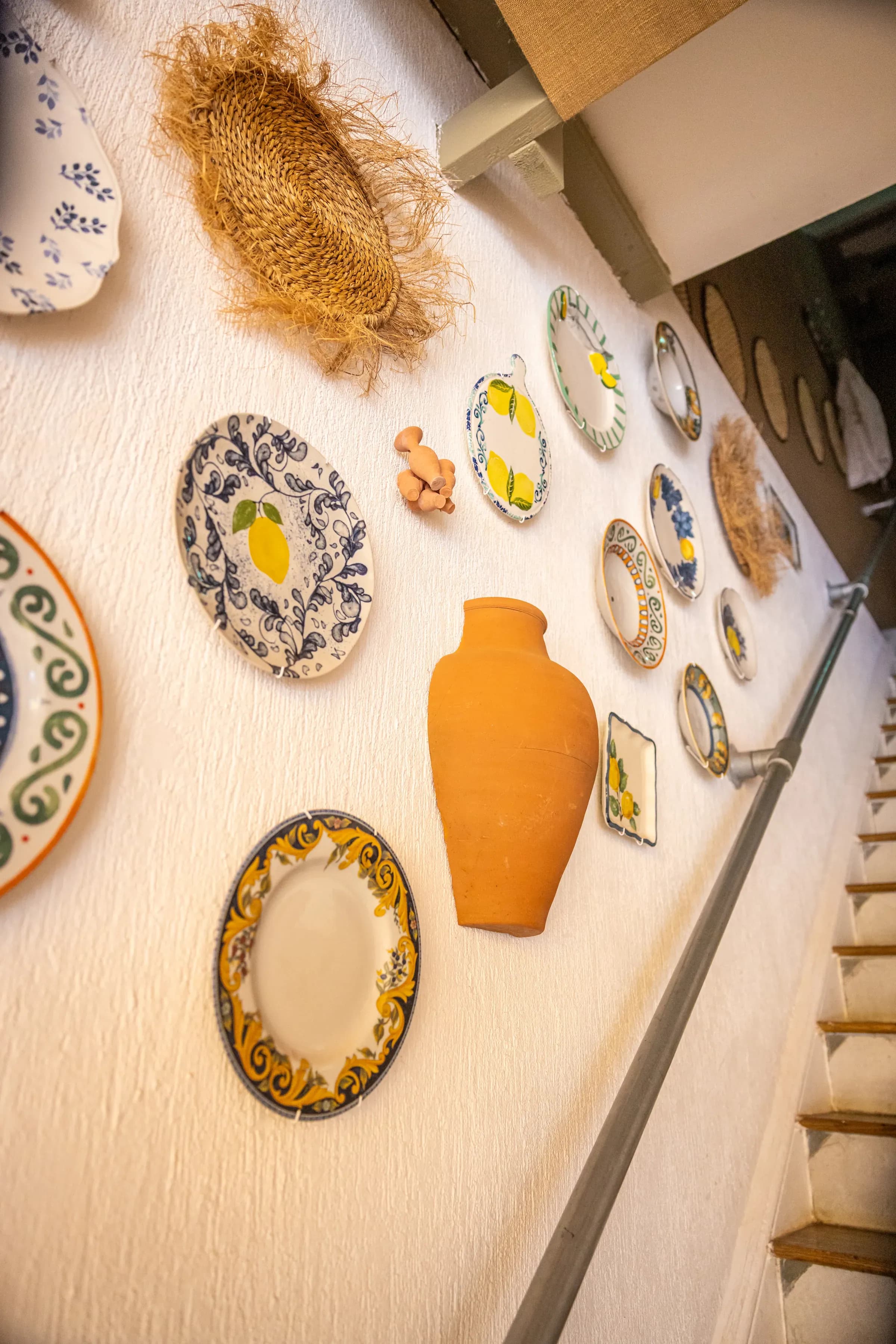 Hand-painted ceramic plates on the wall